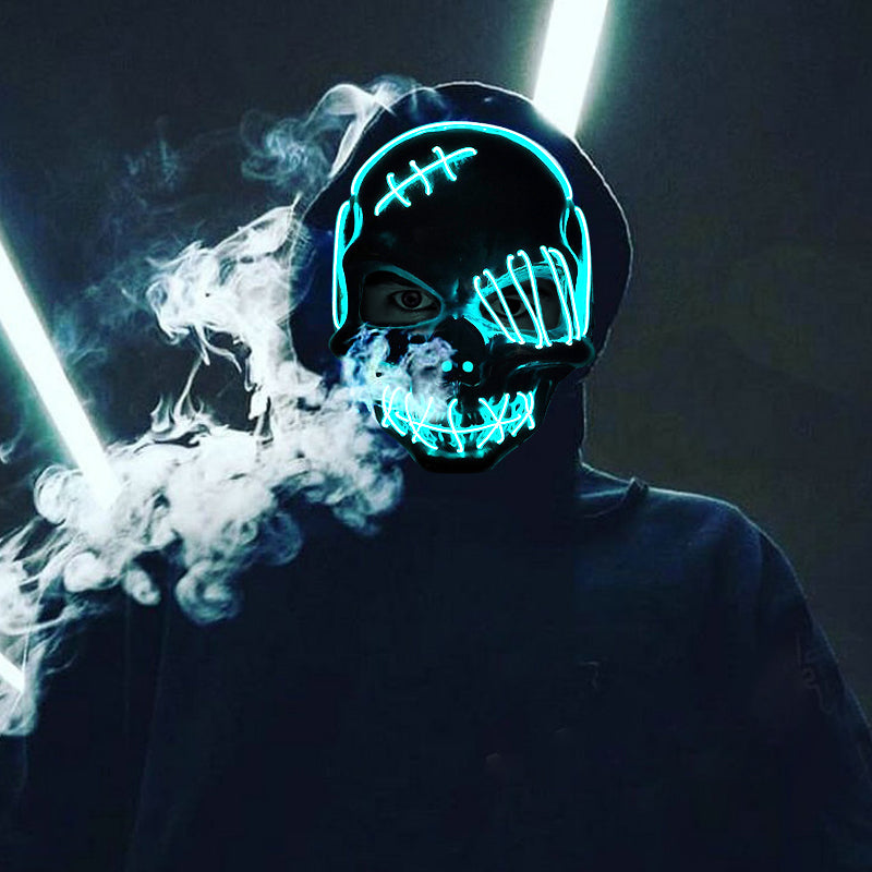 Glowing One-Eyed Pirate Mask for Halloween - LED EL Wire Cosplay Mask for Spooky Parties and Festivals