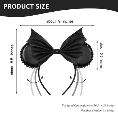 Bianbai Black Faux Leather Mouse Ear Headband with Bat - Wing Bow & Spiked Accents - Goth - Punk Halloween, Cosplay & Theme Park Essential