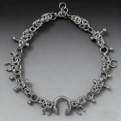 Punk Fashion Stainless Steel Rivet Horseshoe Ring DIY Pendant Necklace for Women Cool Fashion Goth Jewelry Grunge Choker