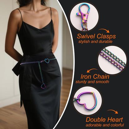 FNQUFUJ vintage heart waist chain, adjustable belly jewelry with a chic design, worn over dresses or jeans.