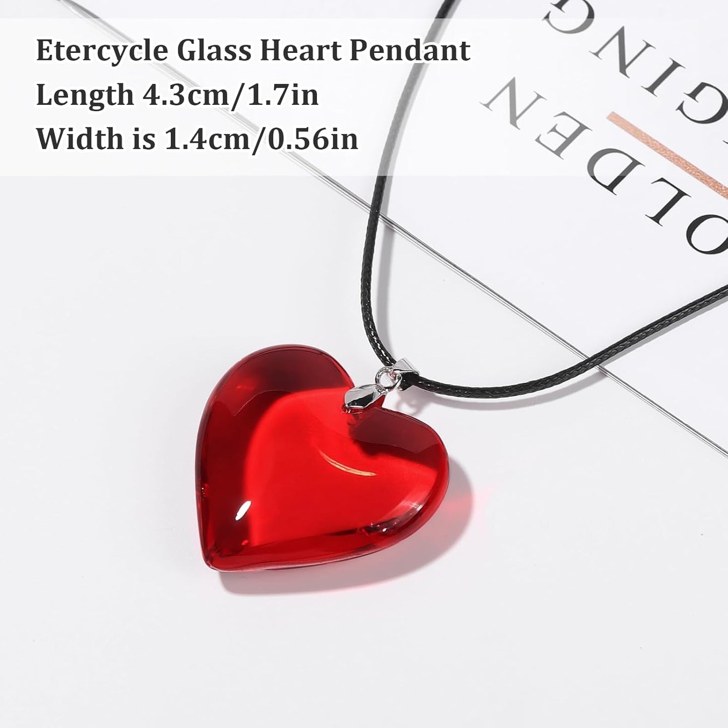 Red Heart Necklace, Chunky Puffy Heart Choker Necklaces for Women, Big Glass Heart Pendant Necklace Y2K Trendy Jewelry Accessories (Red Heart)