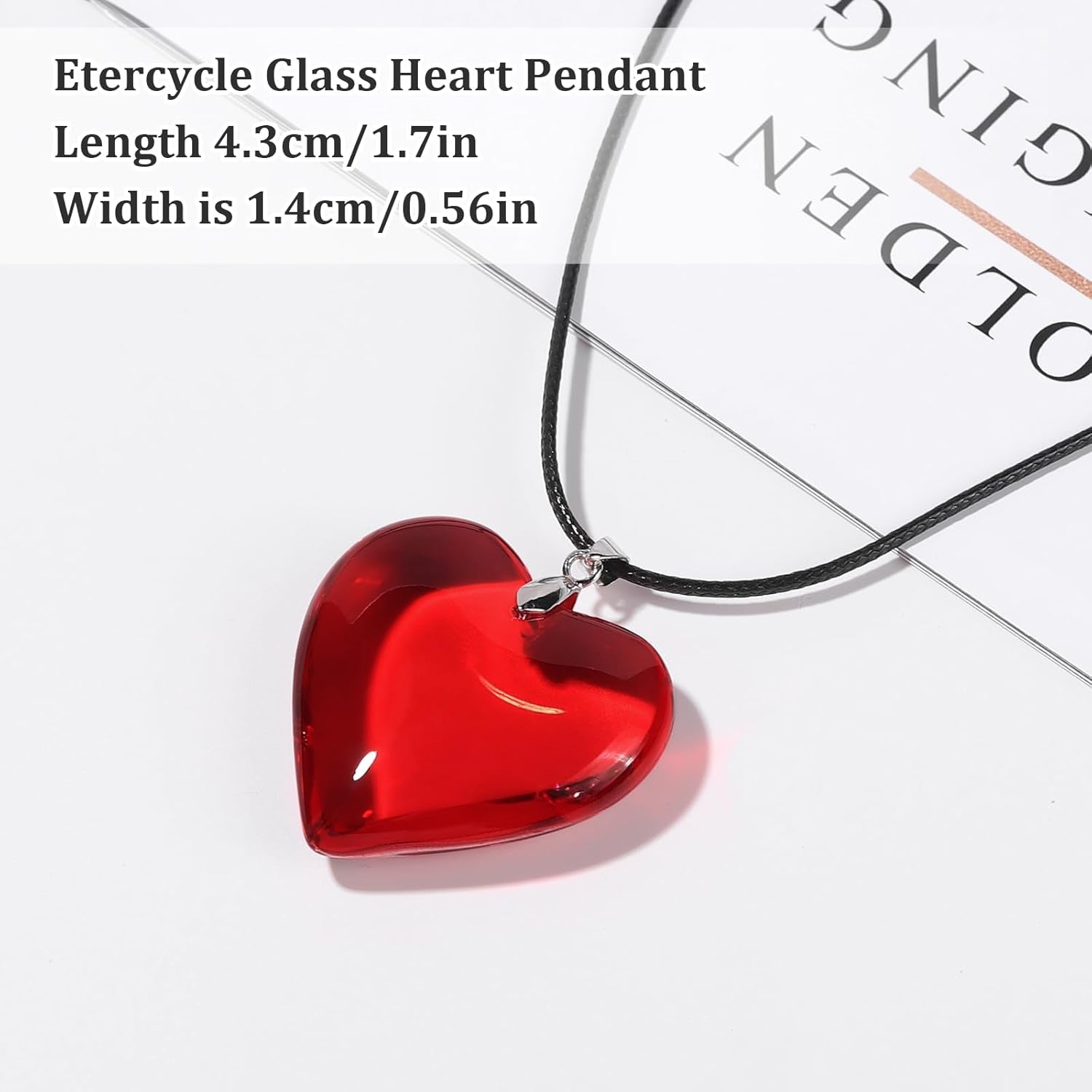 Red Heart Necklace, Chunky Puffy Heart Choker Necklaces for Women, Big Glass Heart Pendant Necklace Y2K Trendy Jewelry Accessories (Red Heart)
