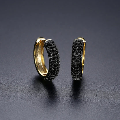 Charm Hip Hop CZ round Hoop Earring for Men Goth Black Cubic Zirconia Iced Cut Crystals Korean Fashion Trendy Accessories