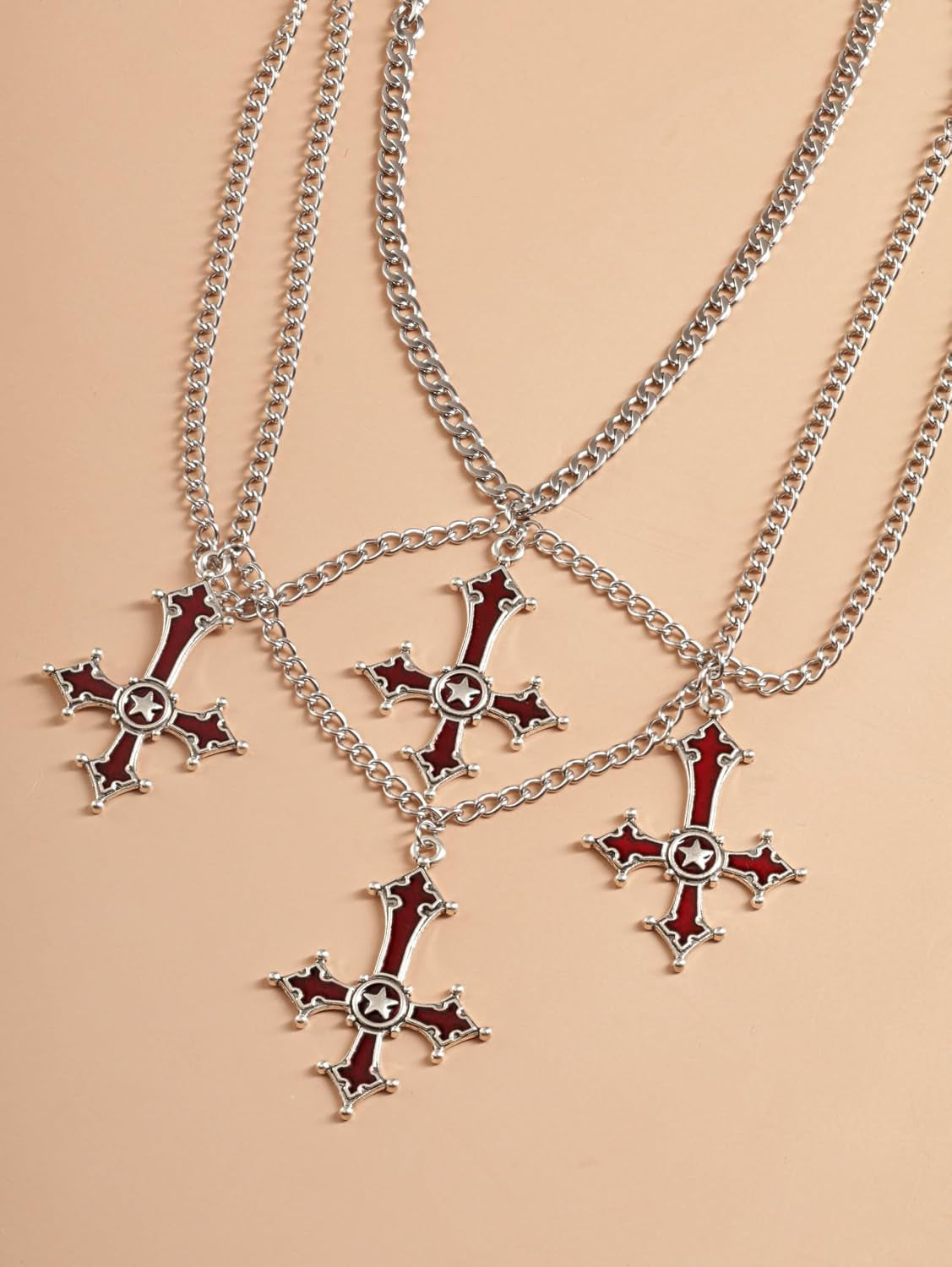 Gothic Red Goth Cross Necklace, Gothic Goth Emo Necklace, Grunge Costume Jewelry, Christmas Jewelry Gift for Women