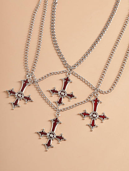 Gothic Red Goth Cross Necklace, Gothic Goth Emo Necklace, Grunge Costume Jewelry, Christmas Jewelry Gift for Women