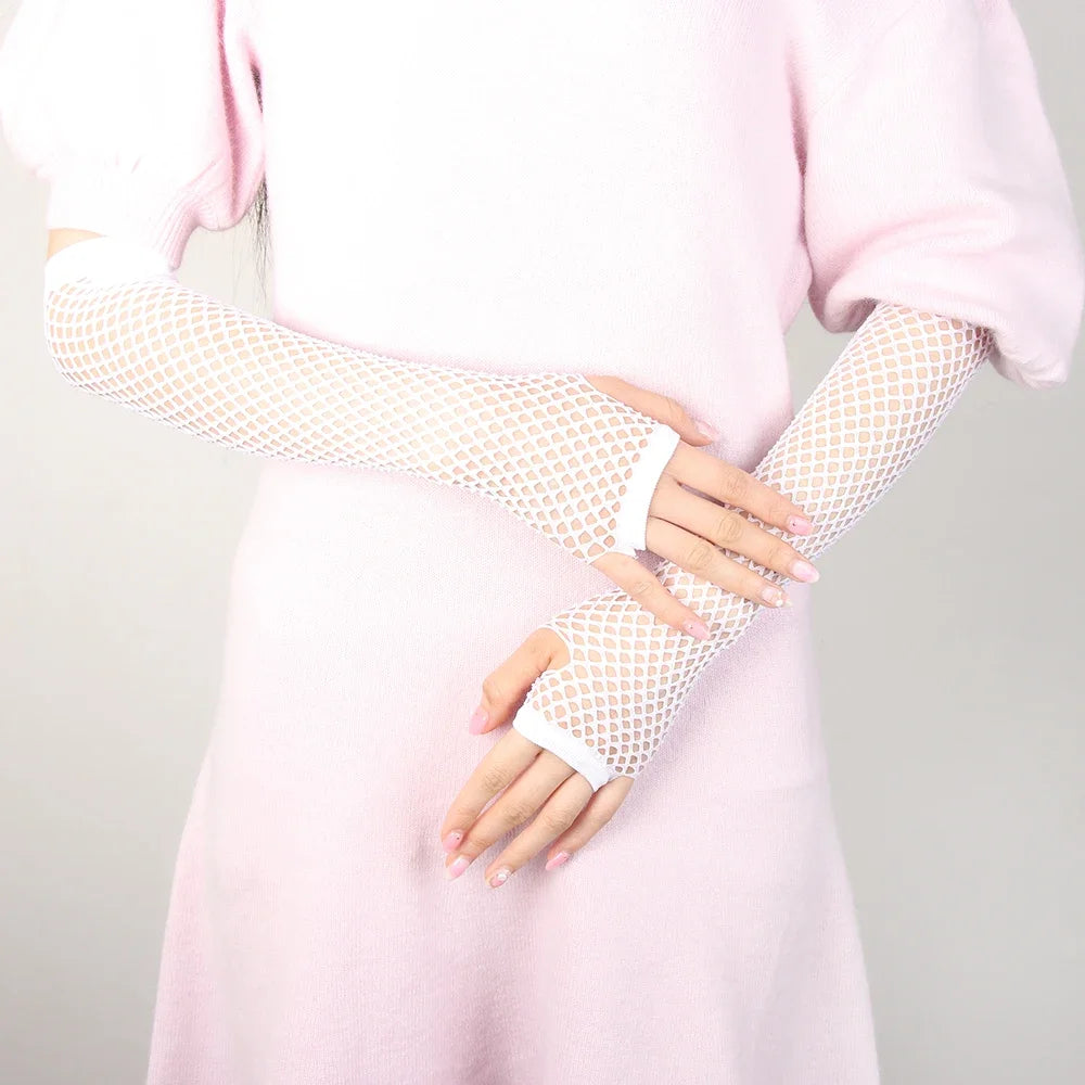 Edgy Fishnet Fingerless Gloves for Women - Punk Goth Hollow Out Disco Style