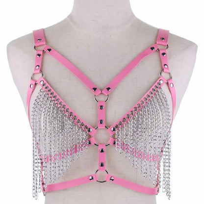 Leather Chain Harness Body Chain Bra Goth Punk Sexy Chain Top Women Body Jewelry Summer Festival Fashion Rave Outfit