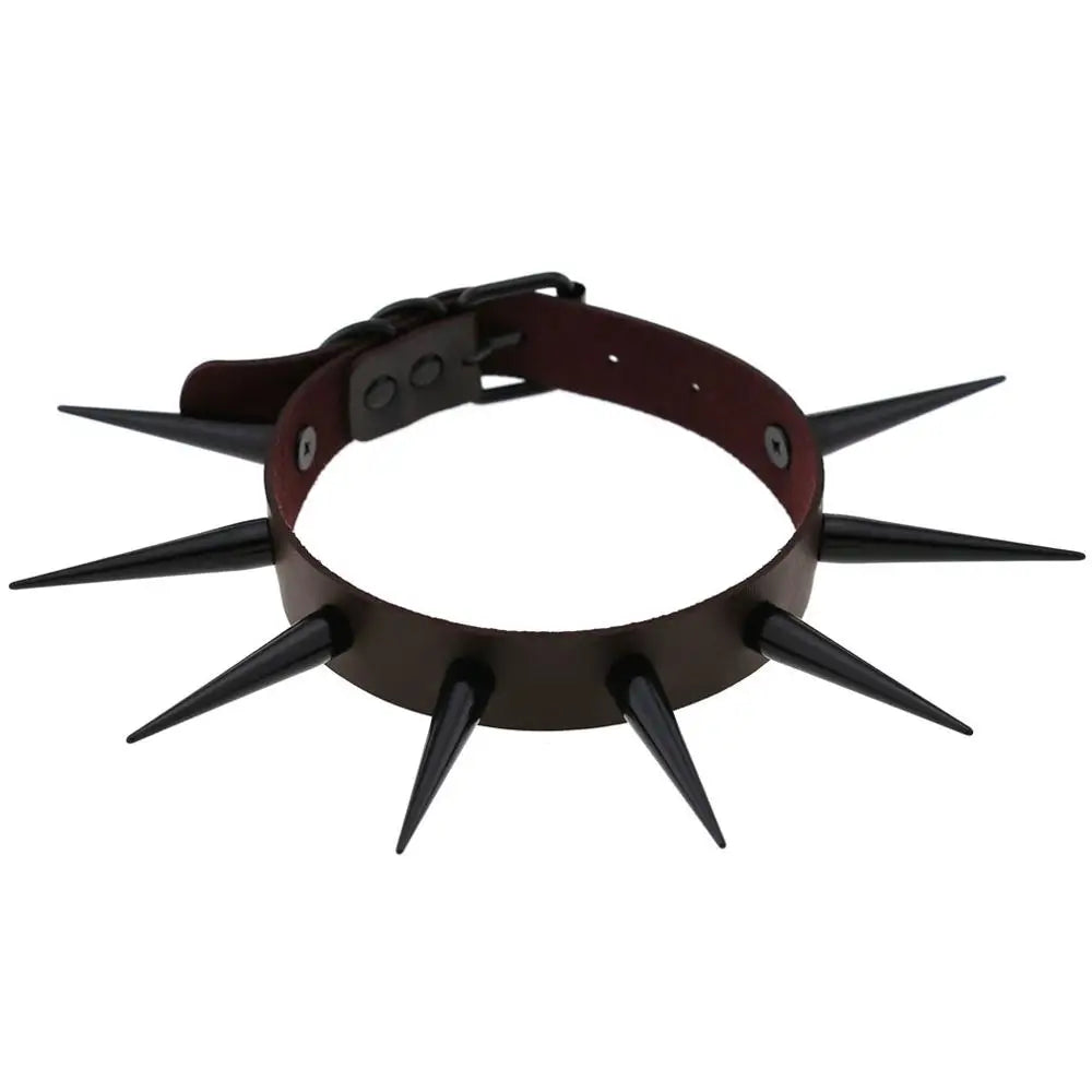 Rebel Spike Choker Necklace – Cyberpunk Leather Collar for Rave and Goth Styles
