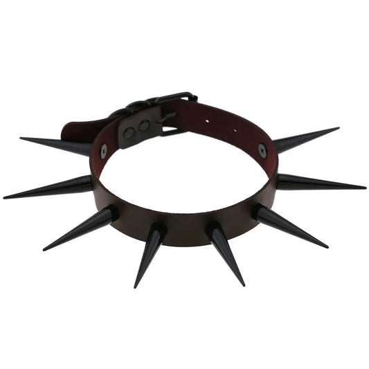 Rebel Spike Choker Necklace – Cyberpunk Leather Collar for Rave and Goth Styles