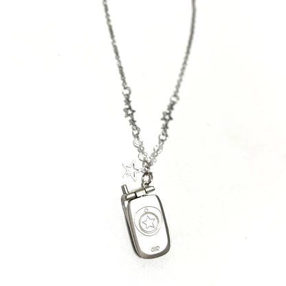 Punk 90S Aesthetic Pink Phone Pendant Necklace for Women Cartoon Goth Star Beads Pendant Y2K Necklace Jewelry Harajuku Fashion