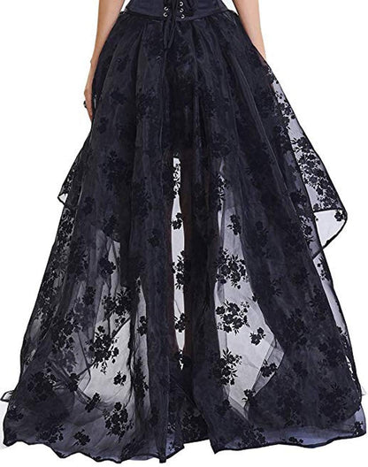 Women'S Renaissance Skirt Black Lace Victoria Gothic Long Maxi Skirt Party