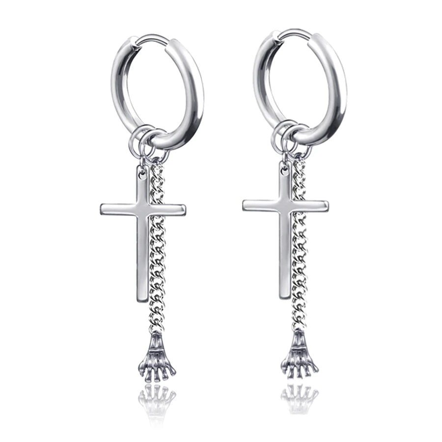 New Punk Stainless Steel Chain Hoop Earrings for Women Men 2021 Trendy Goth Pop Hip Hop Pendants Ear Jewelry Accessories Earring