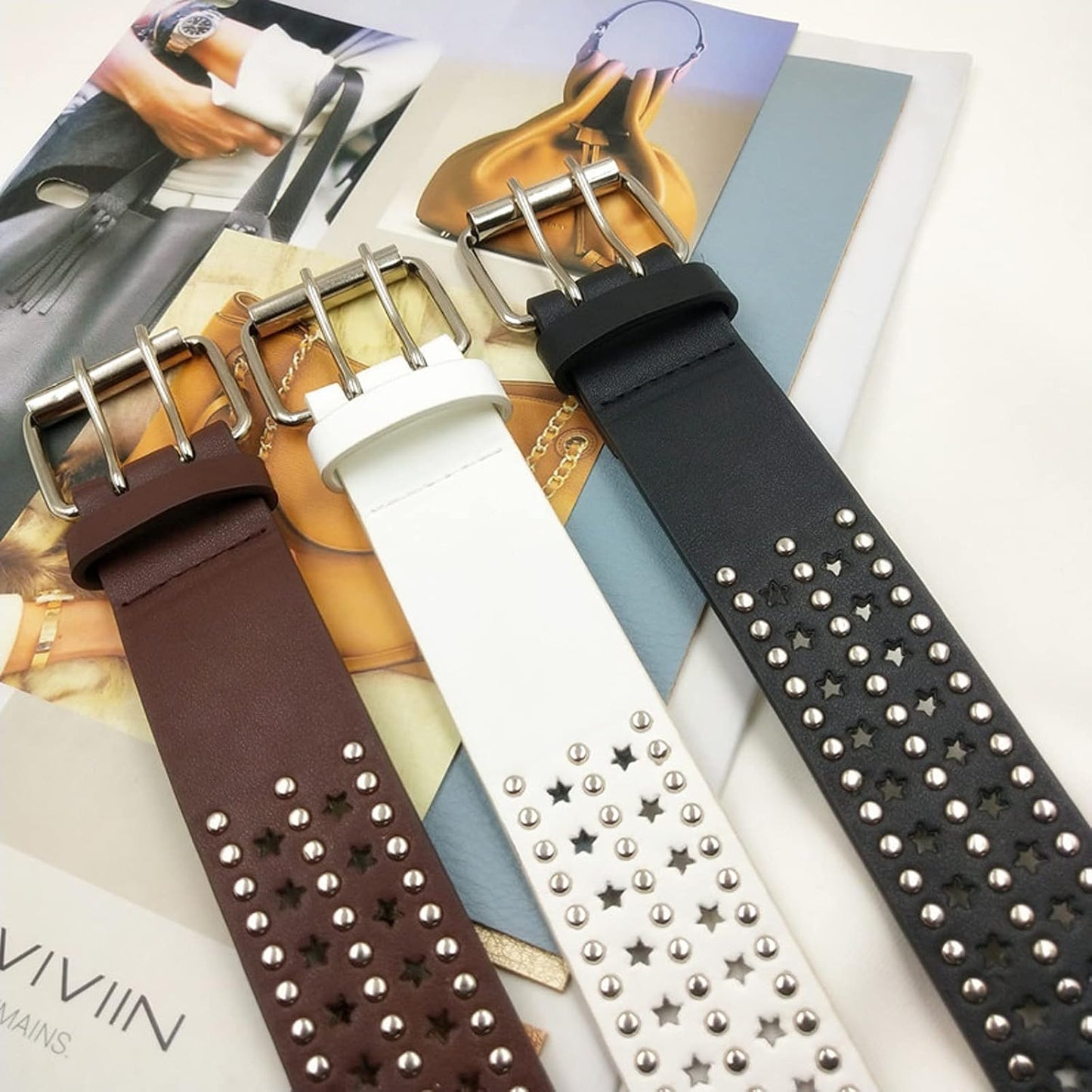 Double Grommet Leather Belt for Women Men Goth Studded Belt Punk Jeans Y2K Belt