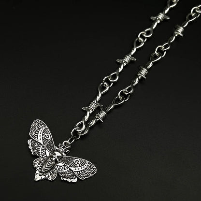 Goth Moth Skull Barbed Wire Cross Pendant Choker Necklace Punk Hip Hop Jewelry Y2K Vampire Little Thorns Chain Choker Gift
