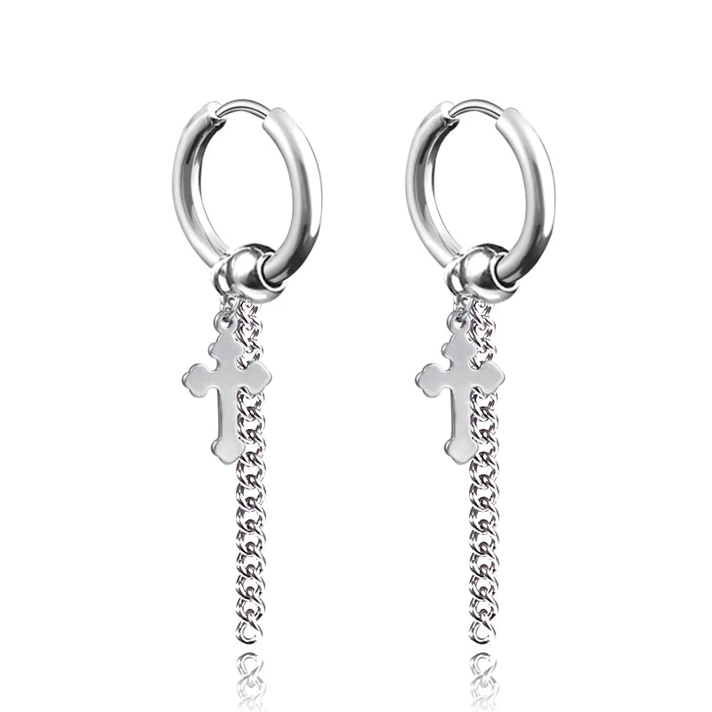 New Punk Stainless Steel Chain Hoop Earrings for Women Men 2021 Trendy Goth Pop Hip Hop Pendants Ear Jewelry Accessories Earring