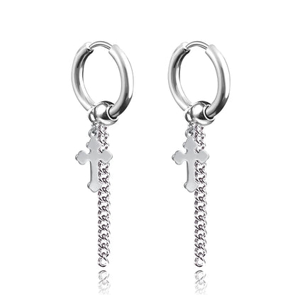 New Punk Stainless Steel Chain Hoop Earrings for Women Men 2021 Trendy Goth Pop Hip Hop Pendants Ear Jewelry Accessories Earring
