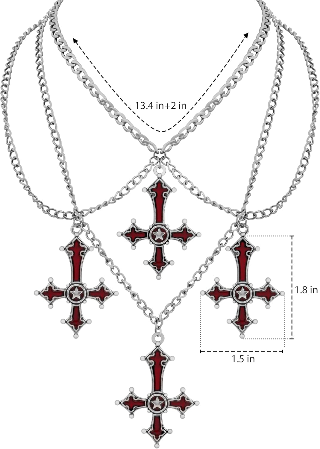 Gothic Red Goth Cross Necklace, Gothic Goth Emo Necklace, Grunge Costume Jewelry, Christmas Jewelry Gift for Women