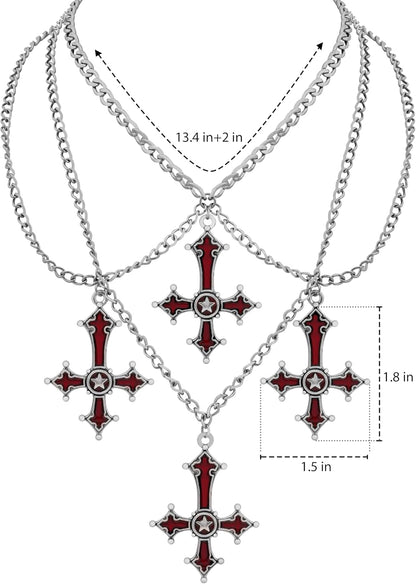 Gothic Red Goth Cross Necklace, Gothic Goth Emo Necklace, Grunge Costume Jewelry, Christmas Jewelry Gift for Women