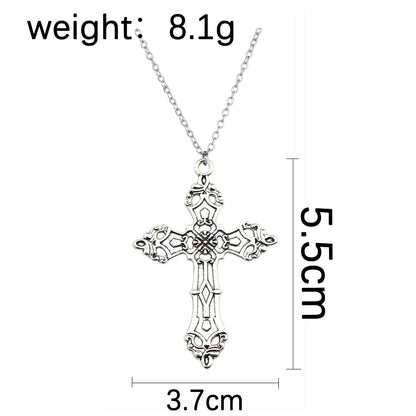 Vintage Baroque cross pendant necklace with Gothic grunge chain, Y2K style jewelry for men and women.