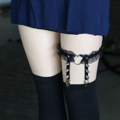 Lace Leg Garter Harness for Women Adjustable Heart Leg Harness Cosplay Goth Gothic Jewelry