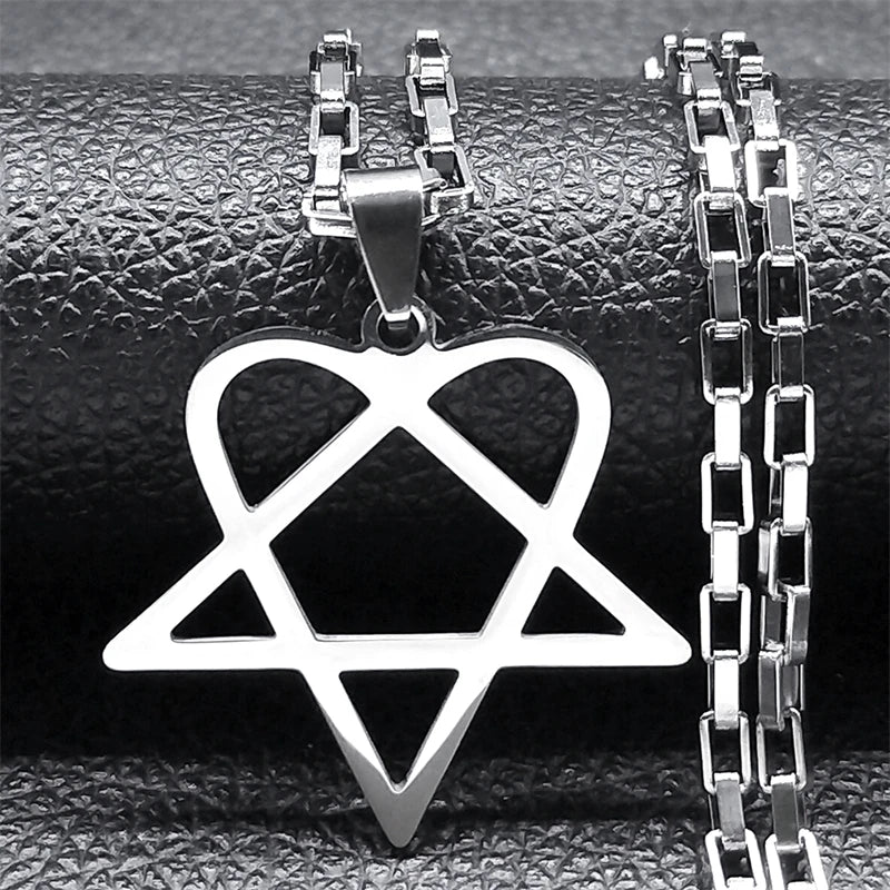 Stainless steel Heartagram star necklace with goth punk style chain, unisex jewelry for men and women, trendy hip hop accessory