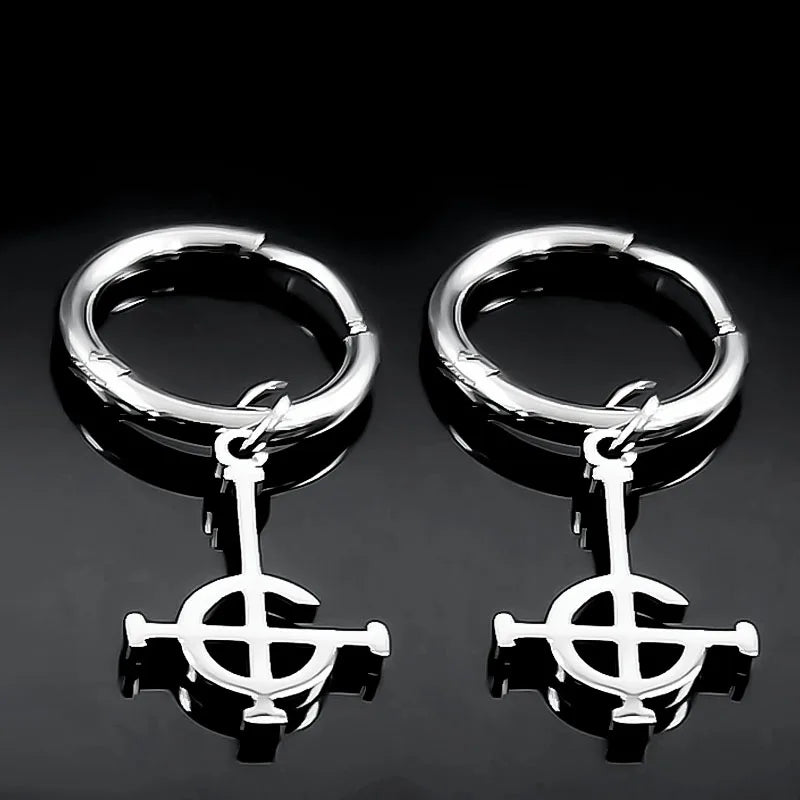 Gothic Ghost BC Nameless dangle earrings by PressureDen.store featuring stainless steel ghoul band and pope emeritus mask design