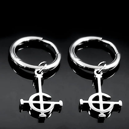 Gothic Ghost BC Nameless dangle earrings by PressureDen.store featuring stainless steel ghoul band and pope emeritus mask design
