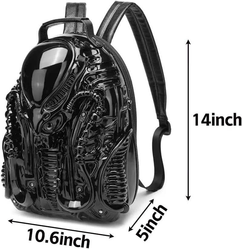 Men's Goth Alien Y2K Xenomorph backpack by CerfoParlen, featuring a black outdoor bag with alien and Xenomorph design details.
