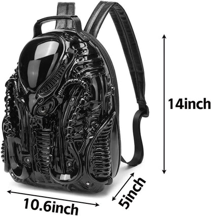 Men's Goth Alien Y2K Xenomorph backpack by CerfoParlen, featuring a black outdoor bag with alien and Xenomorph design details.
