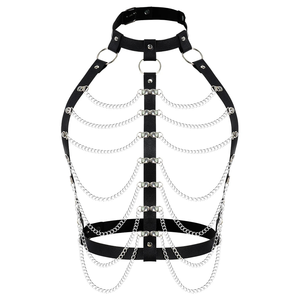 Goth Punk Sexy PU Leather Bra Harness Fashion Chest Harness Woman Outfit Accessoreis Leather Cage Bra Harness Accessories