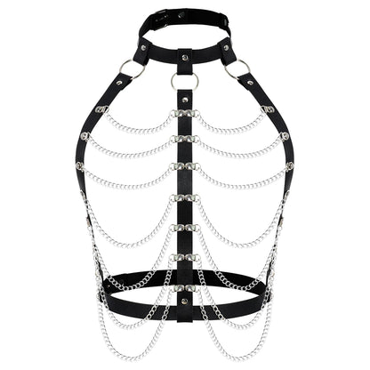 Goth Punk Sexy PU Leather Bra Harness Fashion Chest Harness Woman Outfit Accessoreis Leather Cage Bra Harness Accessories