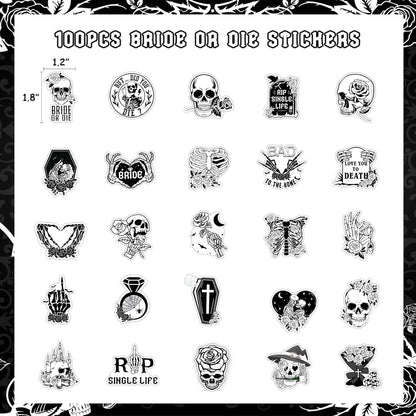 Bride or Die Wedding Stickers, 100Pcs Till Death Do Us Party Bachelorette Decorations Goth Stickers for Rip Single Life Engagement Party Bridal Shower Decorations Gothic