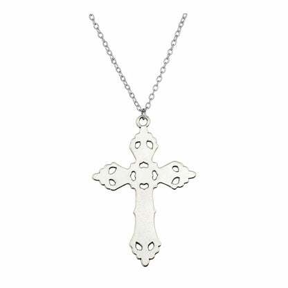 Vintage Baroque cross pendant necklace on gothic grunge chain, unisex Y2K style jewelry with detailed design.