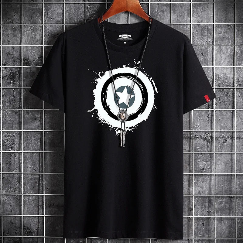 Black oversized anime fitness T-shirt for men with goth punk style, available in sizes S to 6XL, featuring bold graphic design.