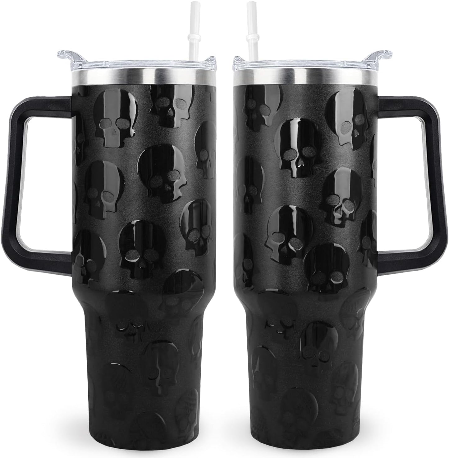 Goth Gifts Goth Tumbler Halloween Tumbler 40 Oz 3D-Printed Skull Gifts Cup for Women Men Spooky Skeleton Travel Mug with Handle Lid and Straw