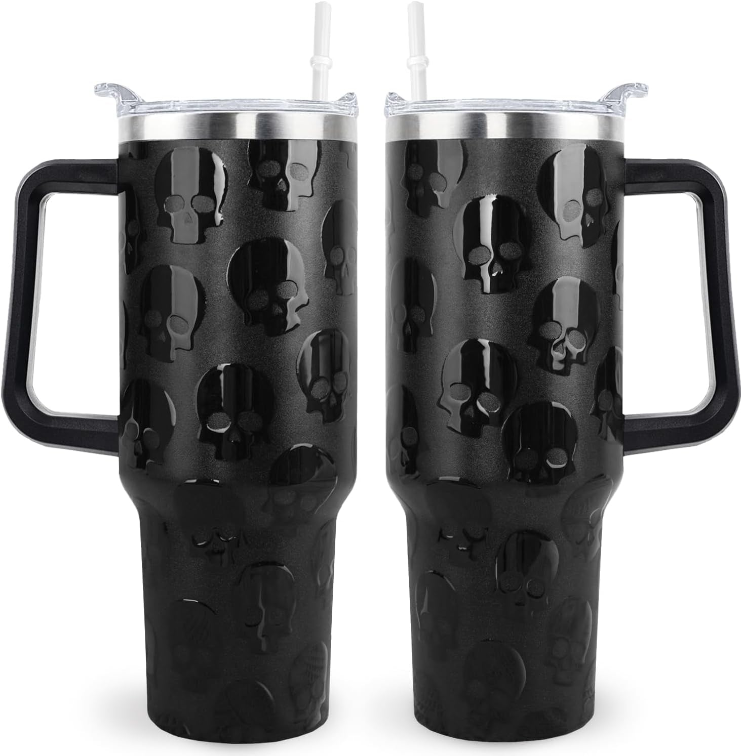 Goth Gifts Goth Tumbler Halloween Tumbler 40 Oz 3D-Printed Skull Gifts Cup for Women Men Spooky Skeleton Travel Mug with Handle Lid and Straw
