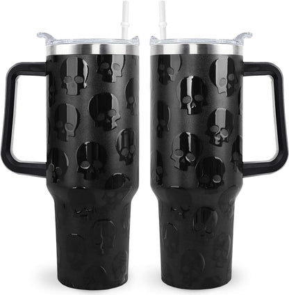 Goth Gifts Goth Tumbler Halloween Tumbler 40 Oz 3D-Printed Skull Gifts Cup for Women Men Spooky Skeleton Travel Mug with Handle Lid and Straw