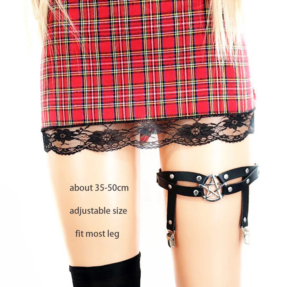 Sexy Leather Heart Belt Elastic Leg Thigh Garter Girl Women Harness Goth Accessories Black Gothic Rivet Punk Anklet