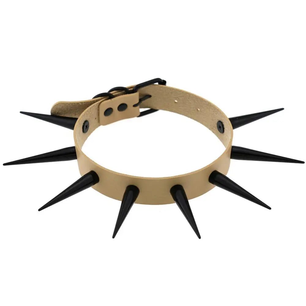 Rebel Spike Choker Necklace – Cyberpunk Leather Collar for Rave and Goth Styles