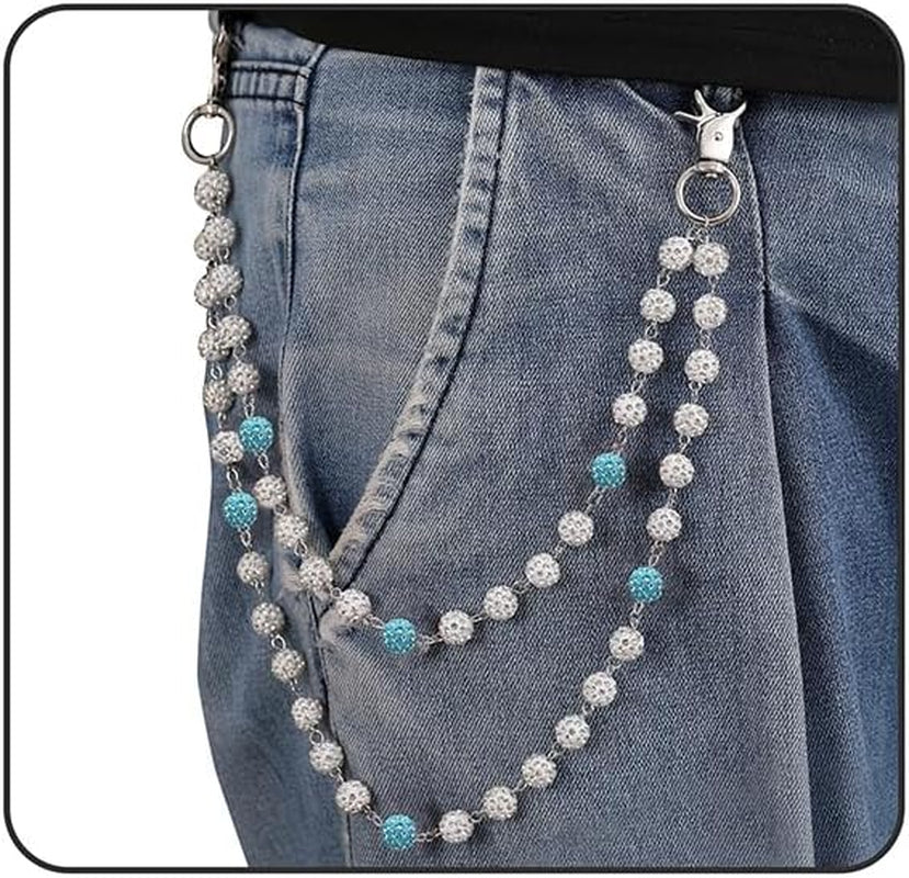Hip Hop Wallet Chain for Men Jeans Pocket Belt Layered Chain Disco Rhinestone Beads Baseball Drip Punk Jewelry Gifts Goth Accessories for Men