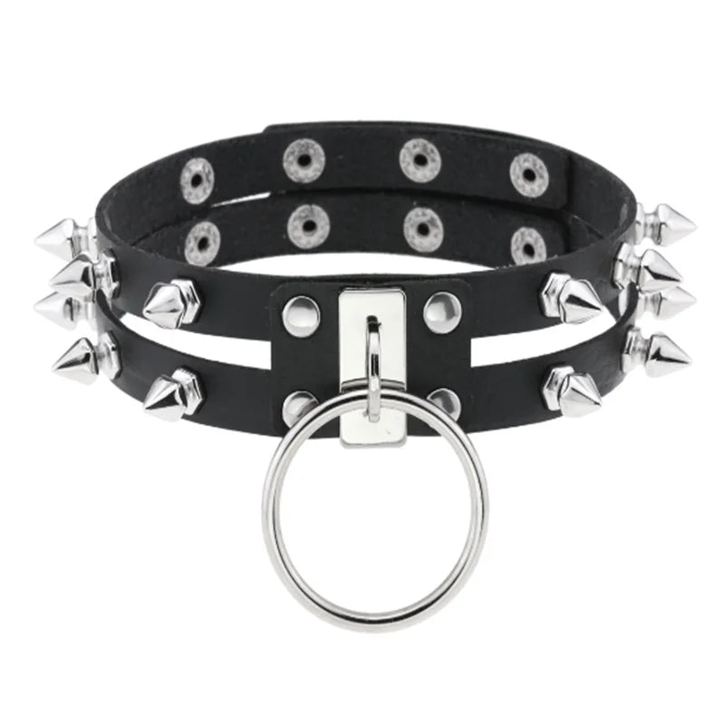 Black PU leather choker with heart rivets, Y2K goth punk necklace, trendy jewelry for girls by PressureDen.store