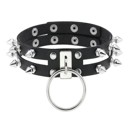 Harajuku goth punk choker with heart rivets, black PU leather, chunky Y2K necklace for trendy girls and alternative fashion style