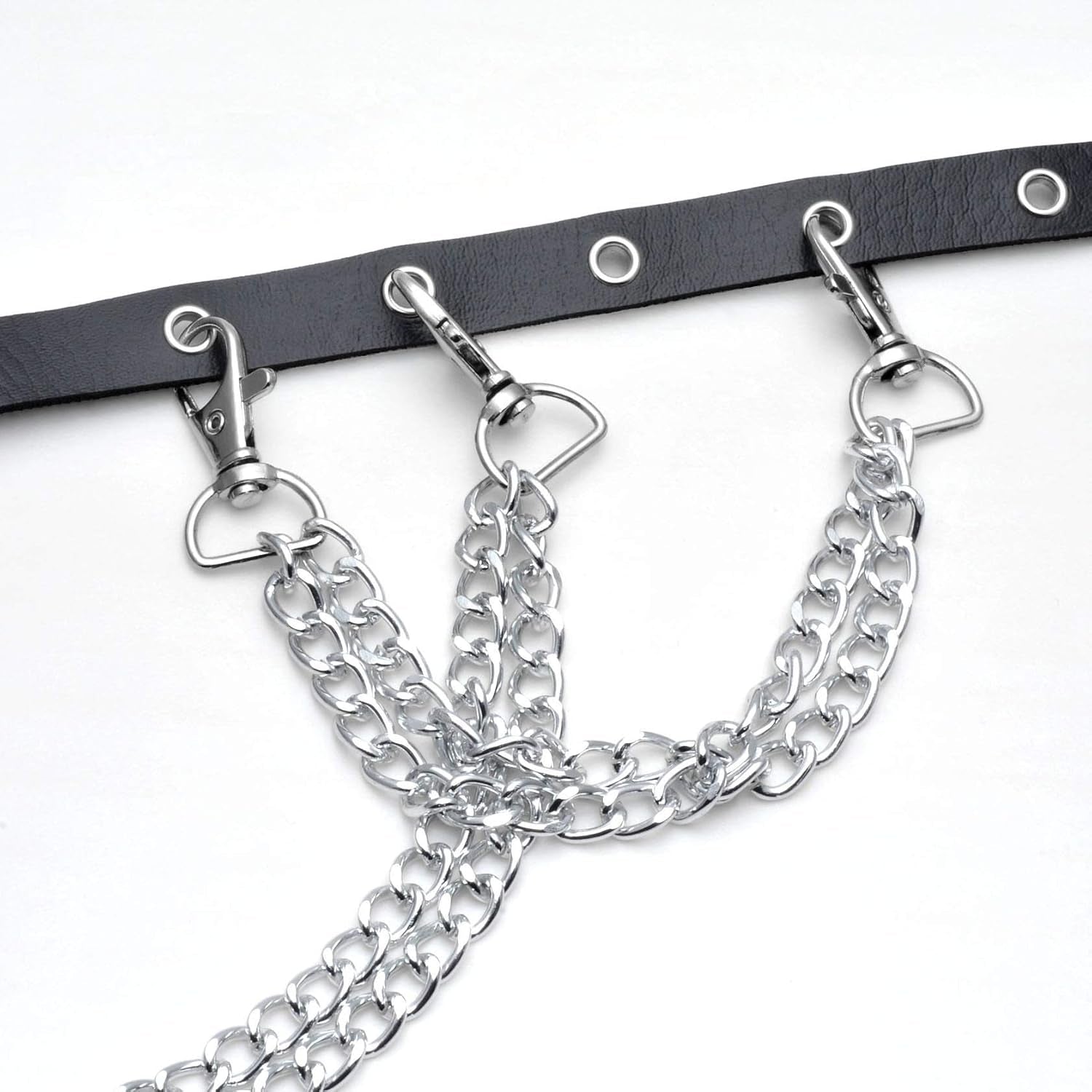 MILAKOO retro punk gothic wrap-around PU leather chain belt for women, vintage skinny style with metal chain details.