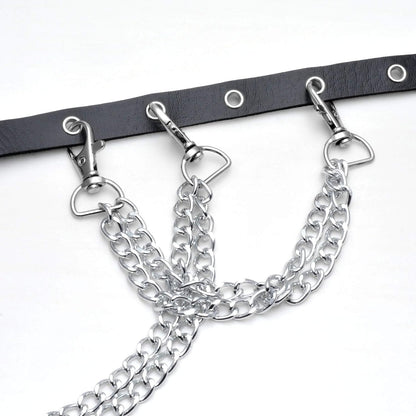 MILAKOO retro punk gothic wrap-around PU leather chain belt for women, vintage skinny style with metal chain details.
