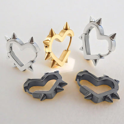 Gothic Heart Earrings,Huggie Hoop Spike Punk Grunge Emo Y2K Earrings Christmas Goth Jewelry Gift for Women