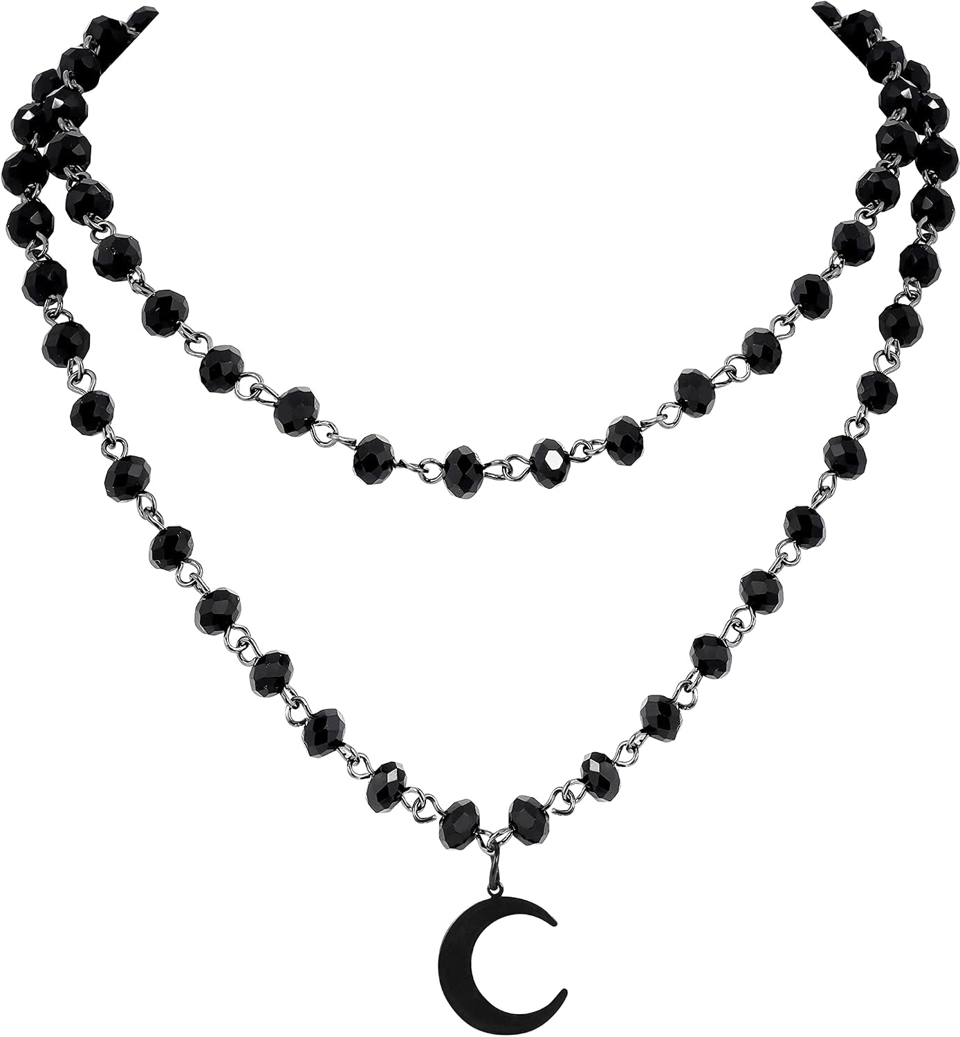 Sacina Gothic layered black crescent moon choker necklace with intricate design, perfect for a stylish, mystical look.