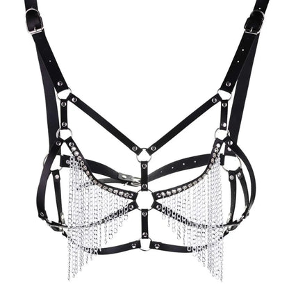 Leather Chain Harness Body Chain Bra Goth Punk Sexy Chain Top Women Body Jewelry Summer Festival Fashion Rave Outfit