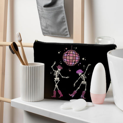 Funny Disco Dancing Skeleton Makeup Bag, Goth Gothic Skull Cosmetic for Women, Halloween Gifts, Dark Academia Makeup Pouch, Horror Bag
