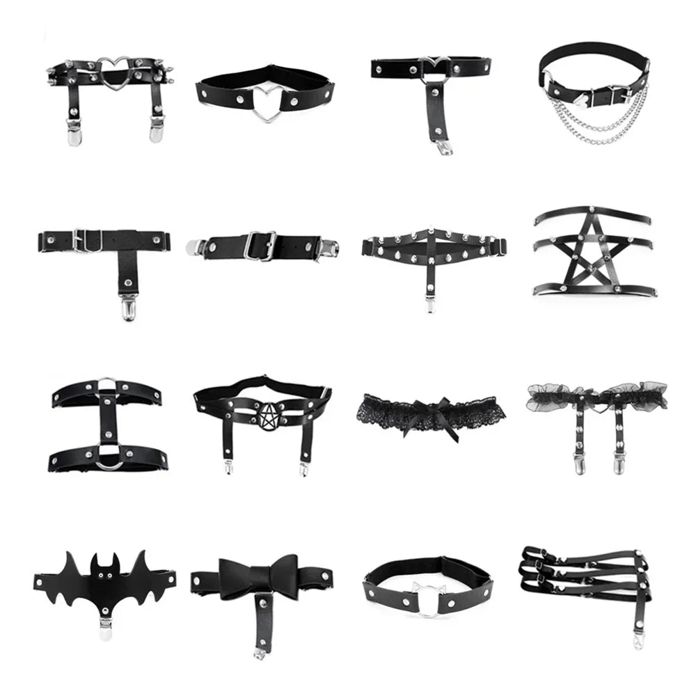Sexy Leather Heart Belt Elastic Leg Thigh Garter Girl Women Harness Goth Accessories Black Gothic Rivet Punk Anklet