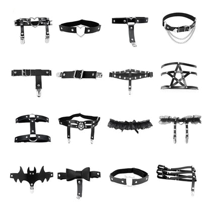 Sexy Leather Heart Belt Elastic Leg Thigh Garter Girl Women Harness Goth Accessories Black Gothic Rivet Punk Anklet